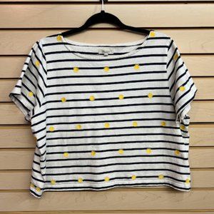 Cream and Blue Striped Sun Embroidered Madewell Crop Top